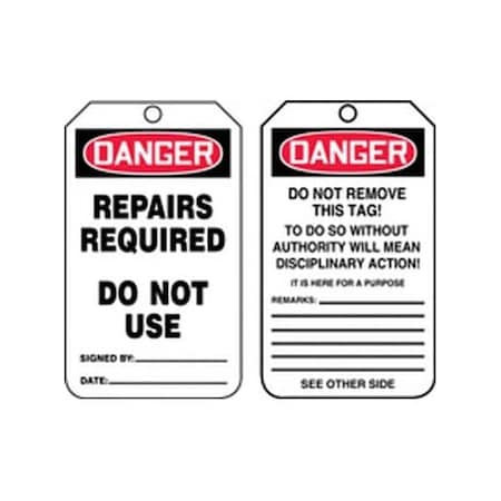 Accuform Danger, RP-Plastic, 3-1/4 in Width, 0.075 in Height, , 25 PK MDT009CTP